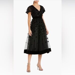 Mac Duggal Black Floral Midi Dress
